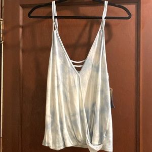 American Eagle Deep V Neck Blue & White Sleeveless Top Sz S NWT